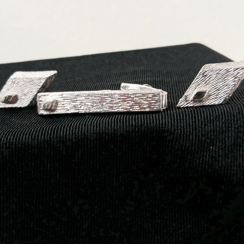 Men Cufflinks Tie Clip Bar Silver